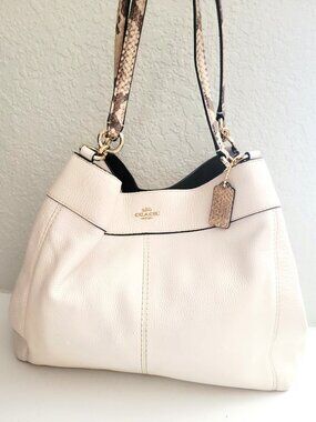Coach Lexy White Leather & Snakeskin Shoulder Bag Purse